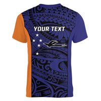 Personalised PNG New Ireland Women V-Neck T-Shirt Bird of Paradise Tattoo Flag Motif - Polynesian Pride