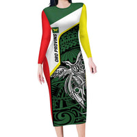 Personalised PNG Oro Province Family Matching Long Sleeve Bodycon Dress and Hawaiian Shirt Bird of Paradise Tattoo Flag Motif - Polynesian Pride