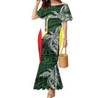 Personalised PNG Oro Province Family Matching Mermaid Dress and Hawaiian Shirt Bird of Paradise Tattoo Flag Motif - Polynesian Pride