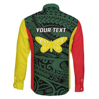 Personalised PNG Oro Province Family Matching Off The Shoulder Long Sleeve Dress and Hawaiian Shirt Bird of Paradise Tattoo Flag Motif - Polynesian Pride