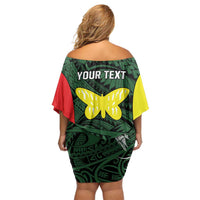 Personalised PNG Oro Province Family Matching Off Shoulder Short Dress and Hawaiian Shirt Bird of Paradise Tattoo Flag Motif - Polynesian Pride