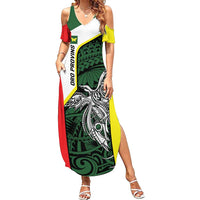 Personalised PNG Oro Province Family Matching Summer Maxi Dress and Hawaiian Shirt Bird of Paradise Tattoo Flag Motif - Polynesian Pride