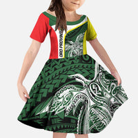 Personalised PNG Oro Province Kid Short Sleeve Dress Bird of Paradise Tattoo Flag Motif - Polynesian Pride