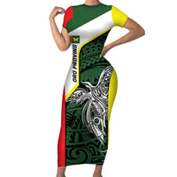 Personalised PNG Oro Province Short Sleeve Bodycon Dress Bird of Paradise Tattoo Flag Motif - Polynesian Pride