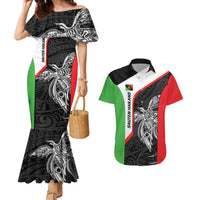 Personalised PNG Southern Highlands Province Couples Matching Mermaid Dress and Hawaiian Shirt Bird of Paradise Tattoo Flag Motif - Polynesian Pride