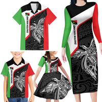 Personalised PNG Southern Highlands Province Family Matching Long Sleeve Bodycon Dress and Hawaiian Shirt Bird of Paradise Tattoo Flag Motif - Polynesian Pride