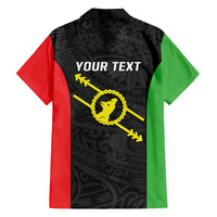 Personalised PNG Southern Highlands Province Family Matching Off The Shoulder Long Sleeve Dress and Hawaiian Shirt Bird of Paradise Tattoo Flag Motif - Polynesian Pride