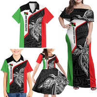 Personalised PNG Southern Highlands Province Family Matching Off Shoulder Maxi Dress and Hawaiian Shirt Bird of Paradise Tattoo Flag Motif - Polynesian Pride