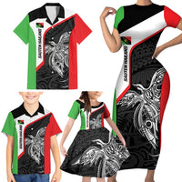 Personalised PNG Southern Highlands Province Family Matching Short Sleeve Bodycon Dress and Hawaiian Shirt Bird of Paradise Tattoo Flag Motif - Polynesian Pride