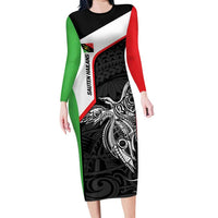 Personalised PNG Southern Highlands Province Long Sleeve Bodycon Dress Bird of Paradise Tattoo Flag Motif - Polynesian Pride