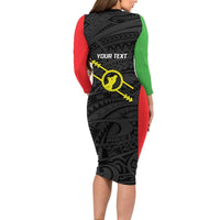 Personalised PNG Southern Highlands Province Long Sleeve Bodycon Dress Bird of Paradise Tattoo Flag Motif - Polynesian Pride