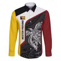 Personalised PNG Western Province Family Matching Off Shoulder Short Dress and Hawaiian Shirt Bird of Paradise Tattoo Flag Motif - Polynesian Pride