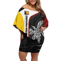 Personalised PNG Western Province Family Matching Off Shoulder Short Dress and Hawaiian Shirt Bird of Paradise Tattoo Flag Motif - Polynesian Pride