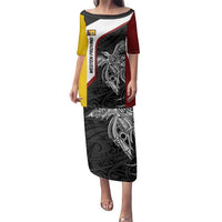 Personalised PNG Western Province Family Matching Puletasi and Hawaiian Shirt Bird of Paradise Tattoo Flag Motif - Polynesian Pride