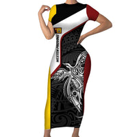 Personalised PNG Western Province Family Matching Short Sleeve Bodycon Dress and Hawaiian Shirt Bird of Paradise Tattoo Flag Motif - Polynesian Pride