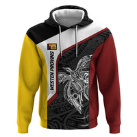 Personalised PNG Western Province Zip Hoodie Bird of Paradise Tattoo Flag Motif - Polynesian Pride