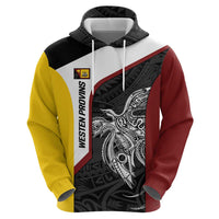 Personalised PNG Western Province Zip Hoodie Bird of Paradise Tattoo Flag Motif - Polynesian Pride