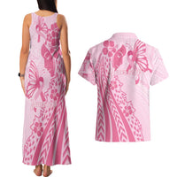 Pacific Girl and Butterfly Cancer Ribbon Personalised Couples Matching Tank Maxi Dress and Hawaiian Shirt