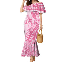 Pacific Girl and Butterfly Cancer Ribbon Personalised Family Matching Mermaid Dress and Hawaiian Shirt