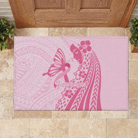 Pacific Girl and Butterfly Cancer Ribbon Personalised Rubber Doormat