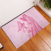Pacific Girl and Butterfly Cancer Ribbon Personalised Rubber Doormat