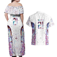Custom New Zealand Aotearoa Couples Matching Off Shoulder Maxi Dress and Hawaiian Shirt Pink Maori Paua Shell Indigenous - Polynesian Pride