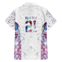 Custom New Zealand Aotearoa Family Matching Short Sleeve Bodycon Dress and Hawaiian Shirt Pink Maori Paua Shell Indigenous - Polynesian Pride