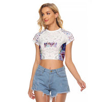 Custom New Zealand Aotearoa Raglan Cropped T Shirt Pink Maori Paua Shell Indigenous - Polynesian Pride