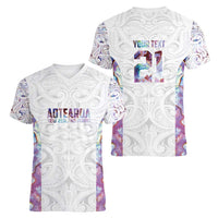 Custom New Zealand Aotearoa Women V-Neck T-Shirt Pink Maori Paua Shell Indigenous - Polynesian Pride