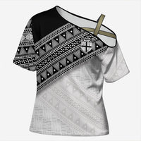2026 Autumn Rugby Nations Fiji Custom Cross Shoulder Shirt Fijian Tapa Tribal Lauhala Inspired LT9 Female Black - Polynesian Pride
