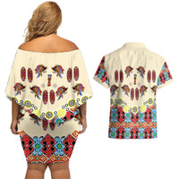 Papua Batik Motif Bird Of Paradise and Native Papuan Shield Couples Matching Off Shoulder Short Dress and Hawaiian Shirt LT9 - Polynesian Pride