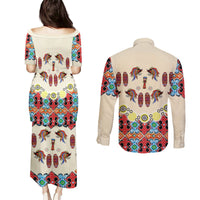 Papua Batik Motif Bird Of Paradise and Native Papuan Shield Couples Matching Puletasi Dress and Long Sleeve Button Shirt LT9 - Polynesian Pride