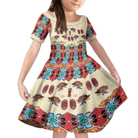 Papua Batik Motif Bird Of Paradise and Native Papuan Shield Family Matching Summer Maxi Dress and Hawaiian Shirt LT9 Daughter's Dress Beige - Polynesian Pride