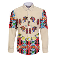 Papua Batik Motif Bird Of Paradise and Native Papuan Shield Family Matching Summer Maxi Dress and Hawaiian Shirt LT9 Dad's Shirt - Long Sleeve Beige - Polynesian Pride