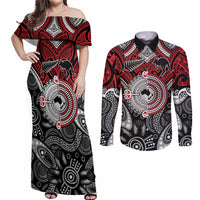 Aotearoa and Australia Couples Matching Off Shoulder Maxi Dress and Long Sleeve Button Shirt New Zealand Honour The Treaty Ake!Ake!Ake!