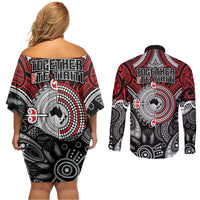 Aotearoa and Australia Couples Matching Off Shoulder Short Dress and Long Sleeve Button Shirt New Zealand Honour The Treaty Ake!Ake!Ake!