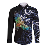 New Zealand Kea Bird Personalised Long Sleeve Button Shirt Maori Tribal Koru Art
