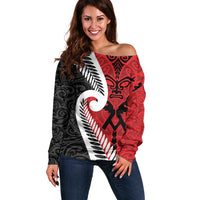 Silver Fern Koru Swirls with Maori Ta Moko Off Shoulder Sweater