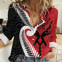 Silver Fern Koru Swirls with Maori Ta Moko Women Casual Shirt