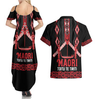 Toitu Te Tiriti Waitangi Couples Matching Summer Maxi Dress and Hawaiian Shirt Black Wharenui House - Polynesian Pride