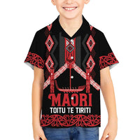 Toitu Te Tiriti Waitangi Kid Hawaiian Shirt Black Wharenui House - Polynesian Pride