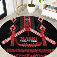 Toitu Te Tiriti Waitangi Round Carpet Black Wharenui House - Polynesian Pride