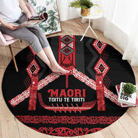 Toitu Te Tiriti Waitangi Round Carpet Black Wharenui House - Polynesian Pride
