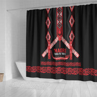 Toitu Te Tiriti Waitangi Shower Curtain Black Wharenui House LT9 - Polynesian Pride