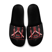 Toitu Te Tiriti Waitangi Slide Sandals Black Wharenui House LT9 Black - Polynesian Pride