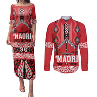 Toitu Te Tiriti Waitangi Couples Matching Puletasi and Long Sleeve Button Shirt Red Wharenui House - Polynesian Pride