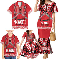 Toitu Te Tiriti Waitangi Family Matching Mermaid Dress and Hawaiian Shirt Red Wharenui House - Polynesian Pride