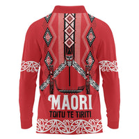 Toitu Te Tiriti Waitangi Long Sleeve Polo Shirt Red Wharenui House - Polynesian Pride