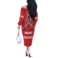 Toitu Te Tiriti Waitangi Off The Shoulder Long Sleeve Dress Red Wharenui House LT9 - Polynesian Pride