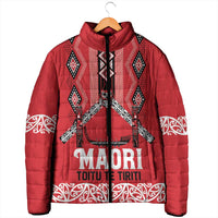 Toitu Te Tiriti Waitangi Padded Jacket Red Wharenui House - Polynesian Pride